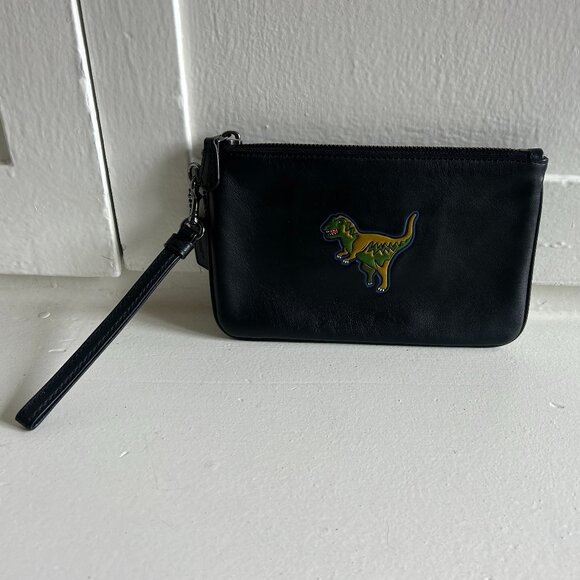 Black Leather Coach Wristlet with "Coach Beasts"  Rexy Dinosaur - Picture 1 of 7